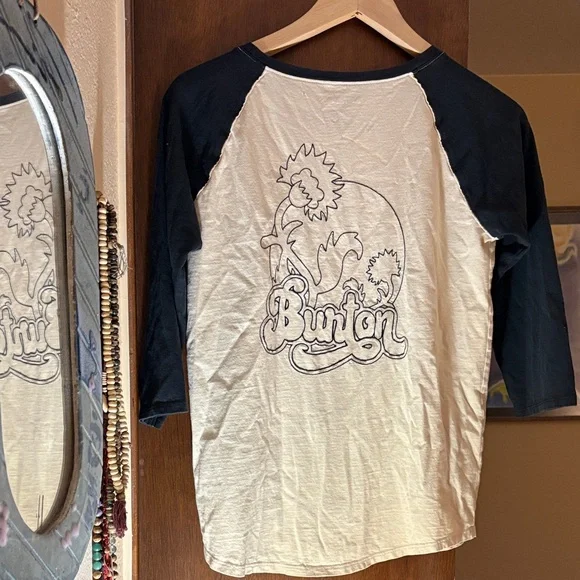 Burton Women's Black and White Raglan Tee with Raised Graphic - Picture 2 of 3